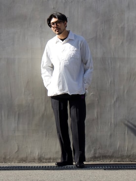 「alfredoBANNISTER（アルフレッドバニスター）のアイテム（ブーツ）」を使った、明賀健太さん（メンズ・178cm）の冬コーディネート