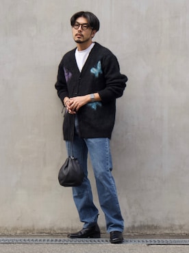 「alfredoBANNISTER（アルフレッドバニスター）のアイテム（ブーツ）」を使った、明賀健太さん（メンズ・178cm）の冬コーディネート