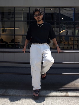 「MASTER&Co（マスターアンドコー）のアイテム（パンツ）」を使った、明賀健太さん（メンズ・178cm）の夏コーディネート