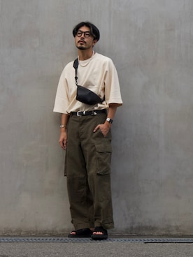 「Cote&Ciel（コートエシエル）のアイテム」を使った、明賀健太さん（メンズ・178cm）の夏コーディネート