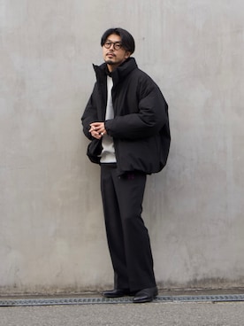 「alfredoBANNISTER（アルフレッドバニスター）のアイテム（ブーツ）」を使った、明賀健太さん（メンズ・178cm）の冬コーディネート