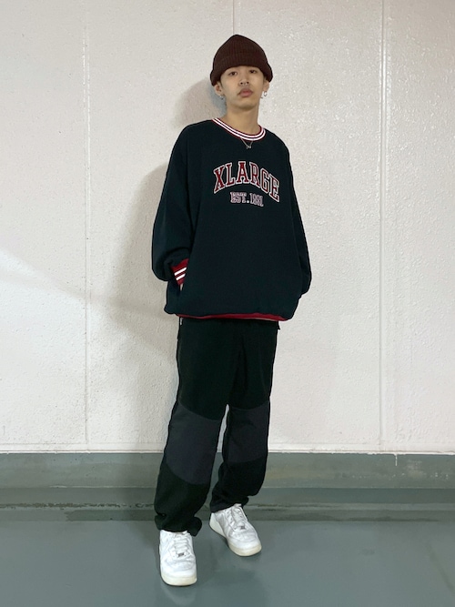 469【人気のLサイズ】エクストララージ　刺繍ロゴ　リブライン　スウェット エクストララージ 刺繍センターロゴ リブライン スウェット