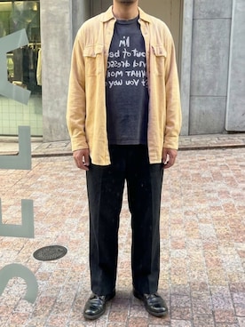 「VINTAGE（ヴィンテージ）のアイテム（シャツ/ブラウス、イエロー系）」を使った、たらおさん（メンズ・171cm）の夏コーディネート