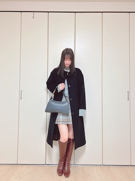 「ニットカーディガン」｜「アイテム（ノーカラーコート）」を使った、a n y uさん（レディース・162cm）の冬コーディネート