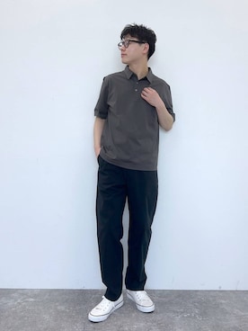 「GLOBAL WORK（グローバルワーク）のエアかるイージーパンツ/633983（その他パンツ、ブラック系）」を使った、SOUTAさん（メンズ）の春コーディネート