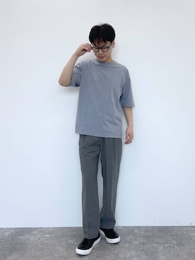 「GLOBAL WORK（グローバルワーク）のアーバンクリーンワイドパンツ/AIR/632890（スラックス、グレー系）」を使った、SOUTAさん（メンズ）の夏コーディネート
