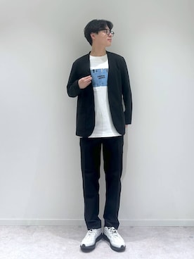 「アイテム（ノーカラージャケット）」を使った、SOUTAさん（メンズ・175cm）の春コーディネート