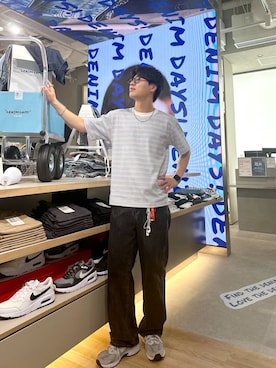 「GLOBAL WORK（グローバルワーク）のGOODデニムバギーパンツ/498388（デニムパンツ）」を使った、SOUTAさん（メンズ・175cm・20代）の夏コーディネート