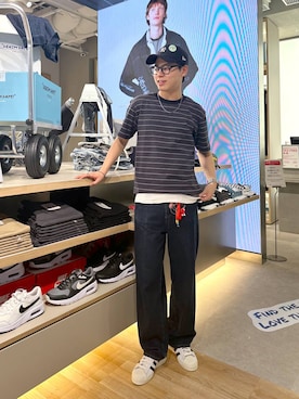 「GLOBAL WORK（グローバルワーク）のGOODデニムバギーパンツ/498388（デニムパンツ）」を使った、SOUTAさん（メンズ・175cm・20代）の夏コーディネート