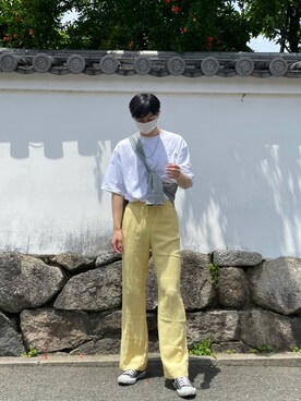 「ZARA（ザラ）のアイテム（スラックス、イエロー系）」を使った、Naotoさん（メンズ・185cm）の秋コーディネート