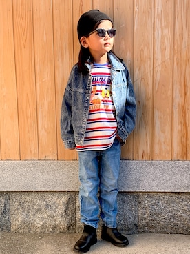 「アイテム（デニムパンツ）」を使った、soutaさん（キッズ・120cm）の秋コーディネート