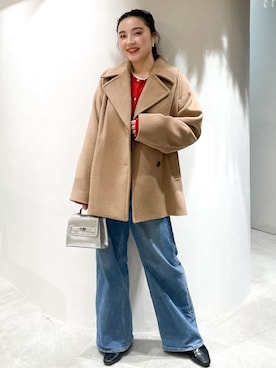 「アイテム（ピーコート、ベージュ系）」を使った、かりんさん（レディース・155cm）の冬コーディネート