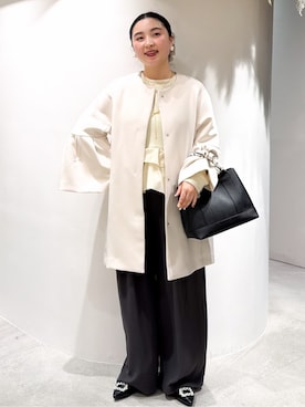 「アイテム（ノーカラーコート）」を使った、かりんさん（レディース・155cm）の春コーディネート