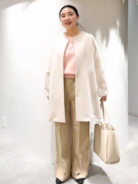 「アイテム（ノーカラーコート）」を使った、かりんさん（レディース・155cm）の春コーディネート