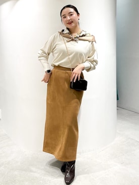 「アイテム（ポーチ、ブラウン系）」を使った、かりんさん（レディース・155cm）の秋コーディネート