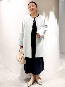 「アイテム（ノーカラーコート）」を使った、かりんさん（レディース・155cm）の春コーディネート