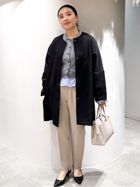 「アイテム（ノーカラーコート）」を使った、かりんさん（レディース・155cm）の春コーディネート