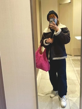 「Ungrid（アングリッド）のアイテム（ムートンコート）」を使った、どぅちゃんさん（レディース・158cm）の冬コーディネート