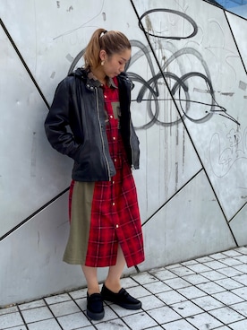 「レザー」｜「アイテム（シャツワンピース）」を使った、Hikaruさん（レディース・156cm）の夏コーディネート