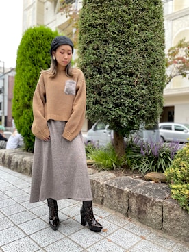 「2wayワンピース」｜「アイテム（ハンチング/ベレー帽）」を使った、Hikaruさん（レディース・156cm）の秋コーディネート