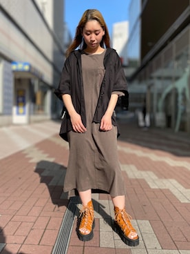 「オリーブ」｜「アイテム（ワンピース）」を使った、Hikaruさん（レディース・156cm）の春コーディネート