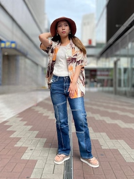 「アロハシャツコーデ」｜Hikaruさん（レディース・156cm）の夏コーディネート
