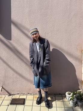 「matin kimのアイテム（ニットキャップ/ビーニー、グレー系）」を使った、munaさん（レディース・154cm）の春コーディネート