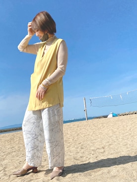 「イエローコーデ」｜「アイテム（ノーカラージャケット）」を使った、kakihana  さん（レディース・165cm）の春コーディネート