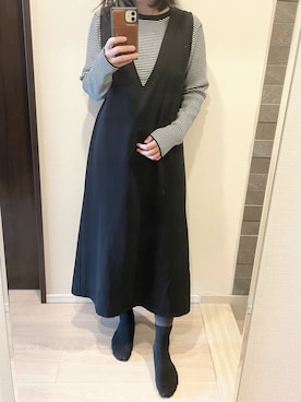 「ボーダーニット」｜「アイテム（ワンピース/ドレス）」を使った、あめさん（レディース・157cm）の秋コーディネート