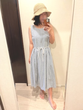 「チェックワンピース」｜「アイテム（帽子）」を使った、あめさん（レディース・157cm）の夏コーディネート