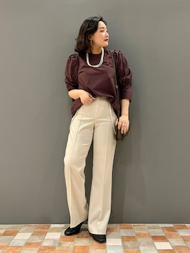 「Rougevif」｜「アイテム（スラックス）」を使った、YUKA  MAKINOさん（レディース・158cm）の夏コーディネート