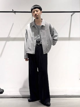 「HARE（ハレ）の【SET UP対応】TOROMIワイドパンツ(HARE)（スラックス、ブラック系）」を使った、ウエノ シンヤさん（メンズ・176cm）の春コーディネート