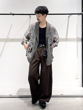 「HARE（ハレ）の【MADE IN JAPAN】ツイストバックルベルト(HARE)（ベルト、ブラック系）」を使った、ウエノ シンヤさん（メンズ・176cm）の夏コーディネート