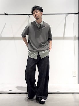 「HARE（ハレ）のビルディングソールサンダル(HARE)（サンダル、ブラック系）」を使った、ウエノ シンヤさん（メンズ・176cm）の夏コーディネート