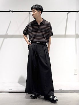 「HARE（ハレ）のビルディングソールサンダル(HARE)（サンダル、ブラック系）」を使った、ウエノ シンヤさん（メンズ・176cm）の夏コーディネート
