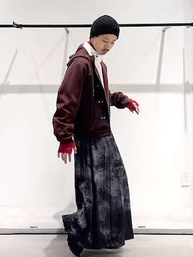 「HARE（ハレ）のラギッドソールモンクシューズ(HARE)（ローファー、ブラック系）」を使った、ウエノ シンヤさん（メンズ・176cm）の秋コーディネート