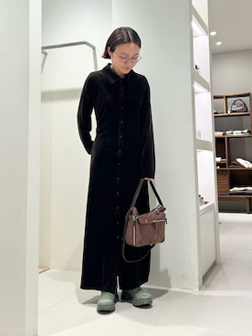 「アイテム（ブーツ、グリーン系）」を使った、JINさん（レディース・155cm）の秋コーディネート