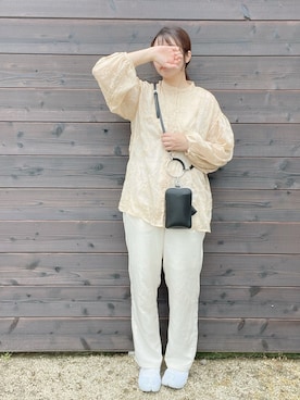 「シースルー」｜「アイテム（トップス、ベージュ系）」を使った、eicoさん（レディース・159cm）の春コーディネート