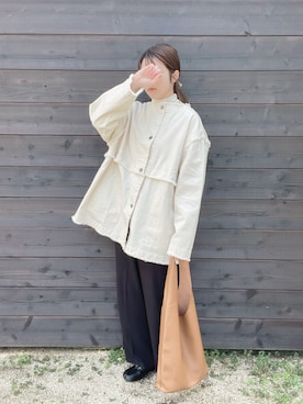 「アイテム（デニムジャケット、ホワイト系）」を使った、eicoさん（レディース・159cm）の春コーディネート