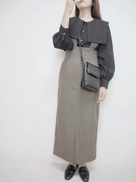 「A part by（アパートバイ）のアイテム（ジャンパースカート、グリーン系）」を使った、eicoさん（レディース・159cm）の秋コーディネート