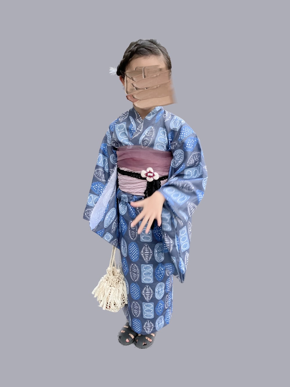 「グルカサンダル、浴衣、夏コーデ、お祭り、和装」｜「Handmadeのアイテム（かごバッグ、ホワイト系）」を使った、Rickさん（キッズ・120cm）の夏コーディネートの1枚目の写真