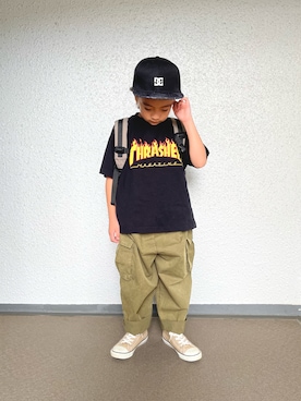 「アイテム（キャップ）」を使った、Rickさん（キッズ・120cm）の秋コーディネート