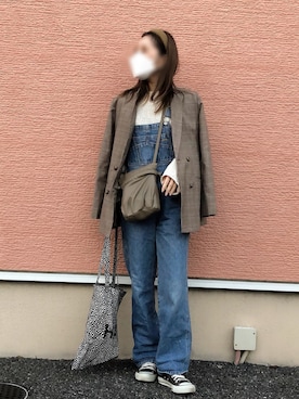 「チェックジャケット」｜「アイテム（サロペット/オーバーオール）」を使った、やよさん（レディース・160cm）の秋コーディネート