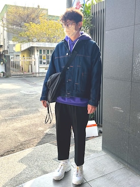「plain-me（プレインミー）のアイテム（スラックス）」を使った、Sean Chenさん（メンズ・172cm）の冬コーディネート