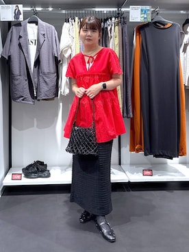 「アイテム（ワンピース/ドレス、レッド系）」を使った、shinoさん（レディース・162cm）の夏コーディネート