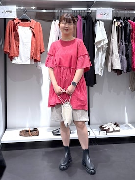 「LAKOLE（ラコレ）のタンクソールレインブーツ / 286544（レインシューズ）」を使った、shinoさん（レディース・162cm・20代）の夏コーディネート