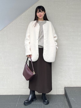 「SHIPS（シップス）のアイテム（スカート）」を使った、安孫子さん（レディース・155cm）の秋コーディネート