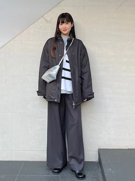 「アイテム（その他アウター、グレー系）」を使った、安孫子さん（レディース・155cm）の冬コーディネート