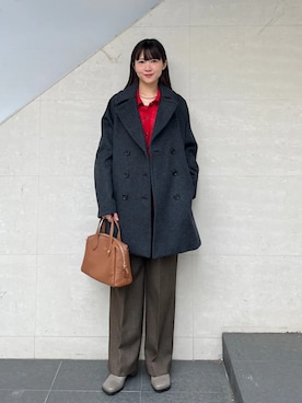 「アイテム（ピーコート）」を使った、安孫子さん（レディース・155cm）の秋コーディネート