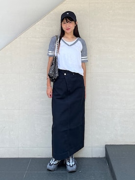 「NEW ERA（ニューエラ）の【SHIPS別注】NEWERA:MINI LOGO（キャップ）」を使った、安孫子さん（レディース・155cm）の夏コーディネート